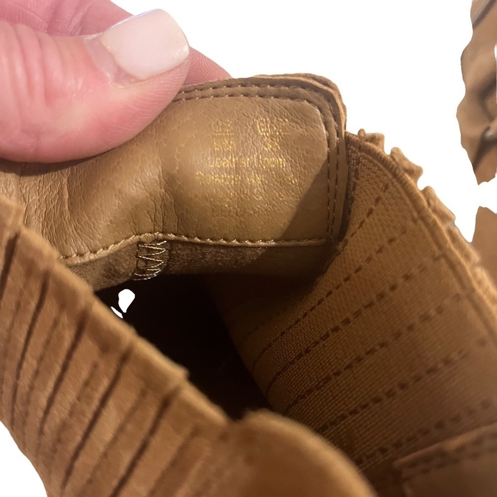 Sam Edelman Bellamie Bootie Camel Suede Size 8 Ankle Bootie Chunky Heel Strap - Picture 12 of 12